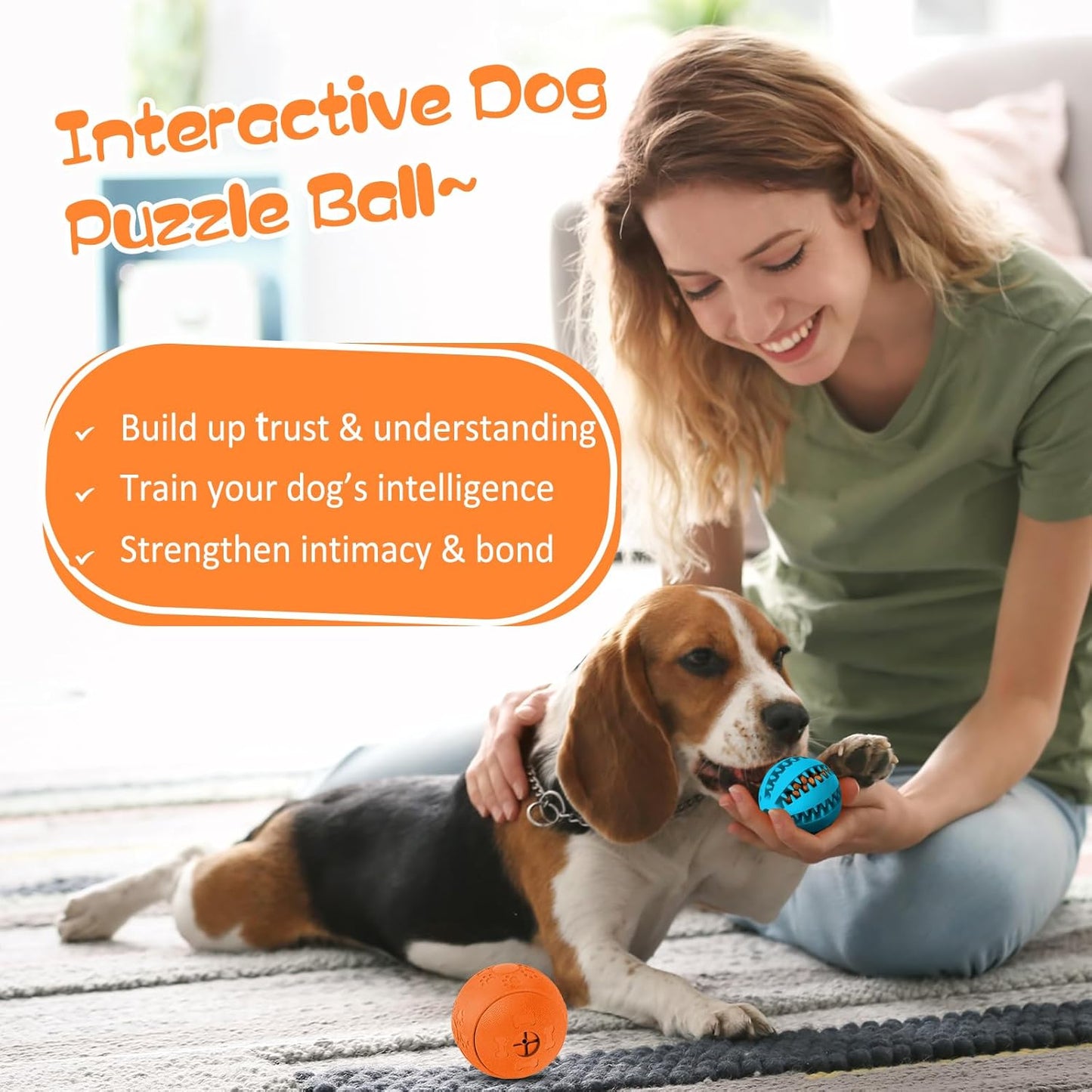 Dog Treat Ball Blue-2.75‘’, Orange-3.14‘’