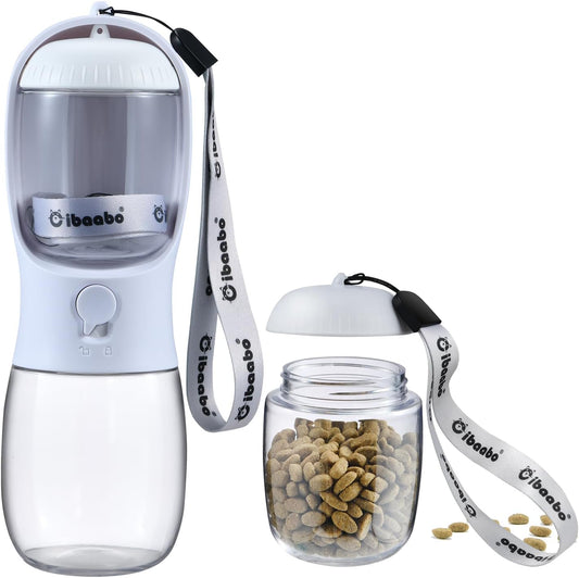 White 10oz Dog Water Bottle with Food Container